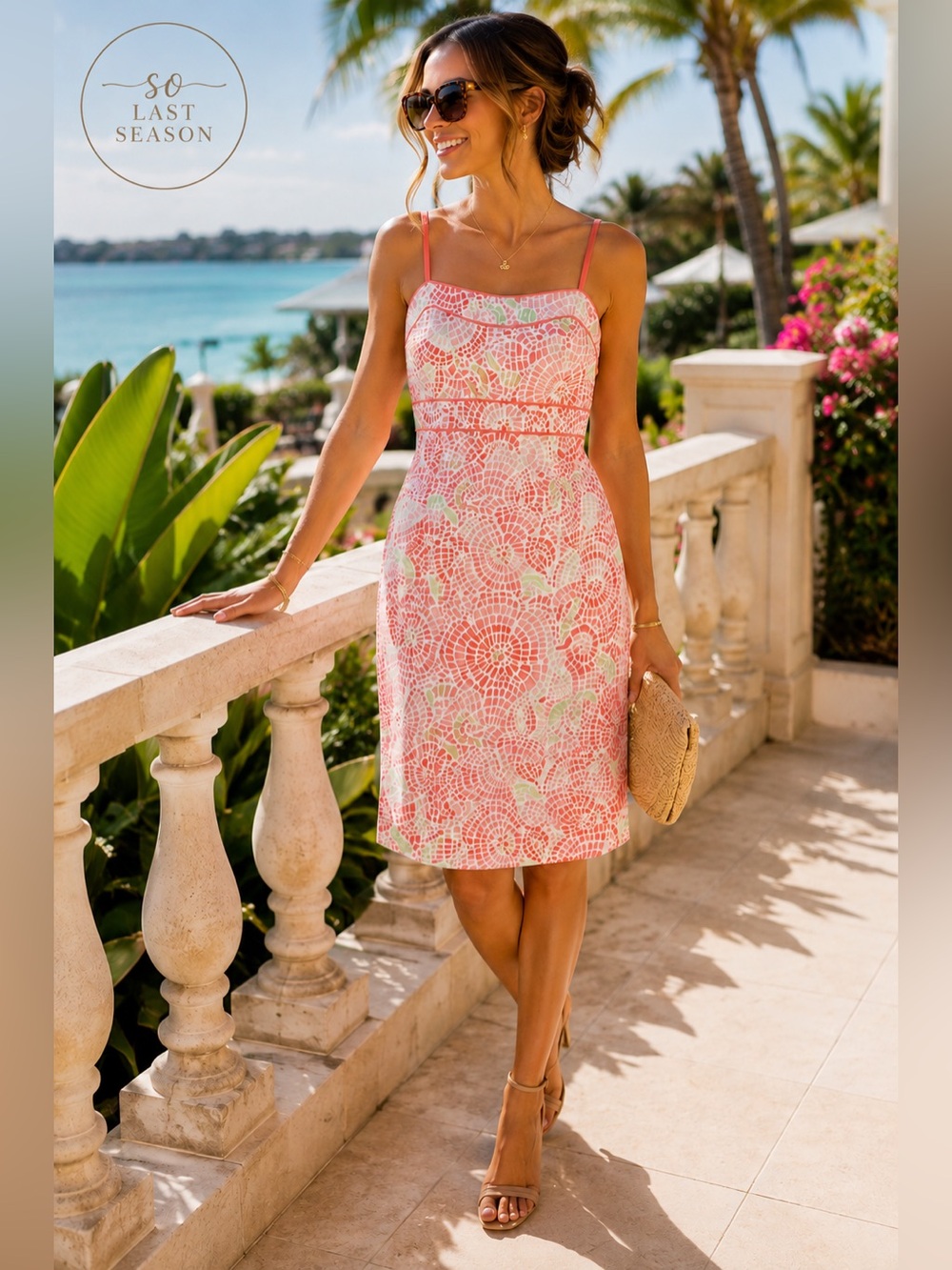 NWT Vineyard Vines Mosaic Floral Dress Bermuda Pink Size 6
